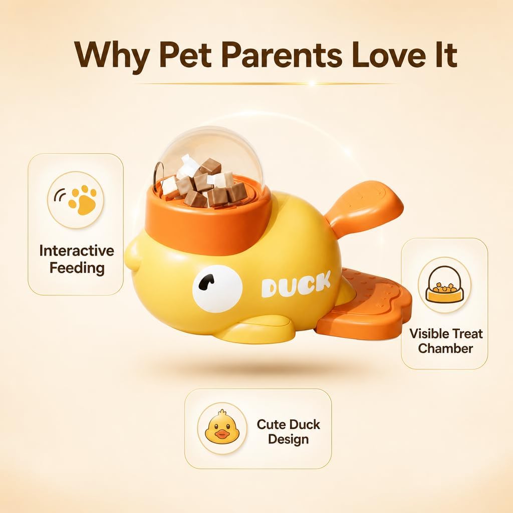 Interactive fuzzibud cat Treat Toy & Duck Treat Dispenser for Dogs - Slow Feeder cat Feeder Puzzle for Boredom Relief, Puzzle Toy with 3 Lids (Little Yellow Duck Food Spiller)