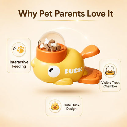 Interactive fuzzibud cat Treat Toy & Duck Treat Dispenser for Dogs - Slow Feeder cat Feeder Puzzle for Boredom Relief, Puzzle Toy with 3 Lids (Little Yellow Duck Food Spiller)