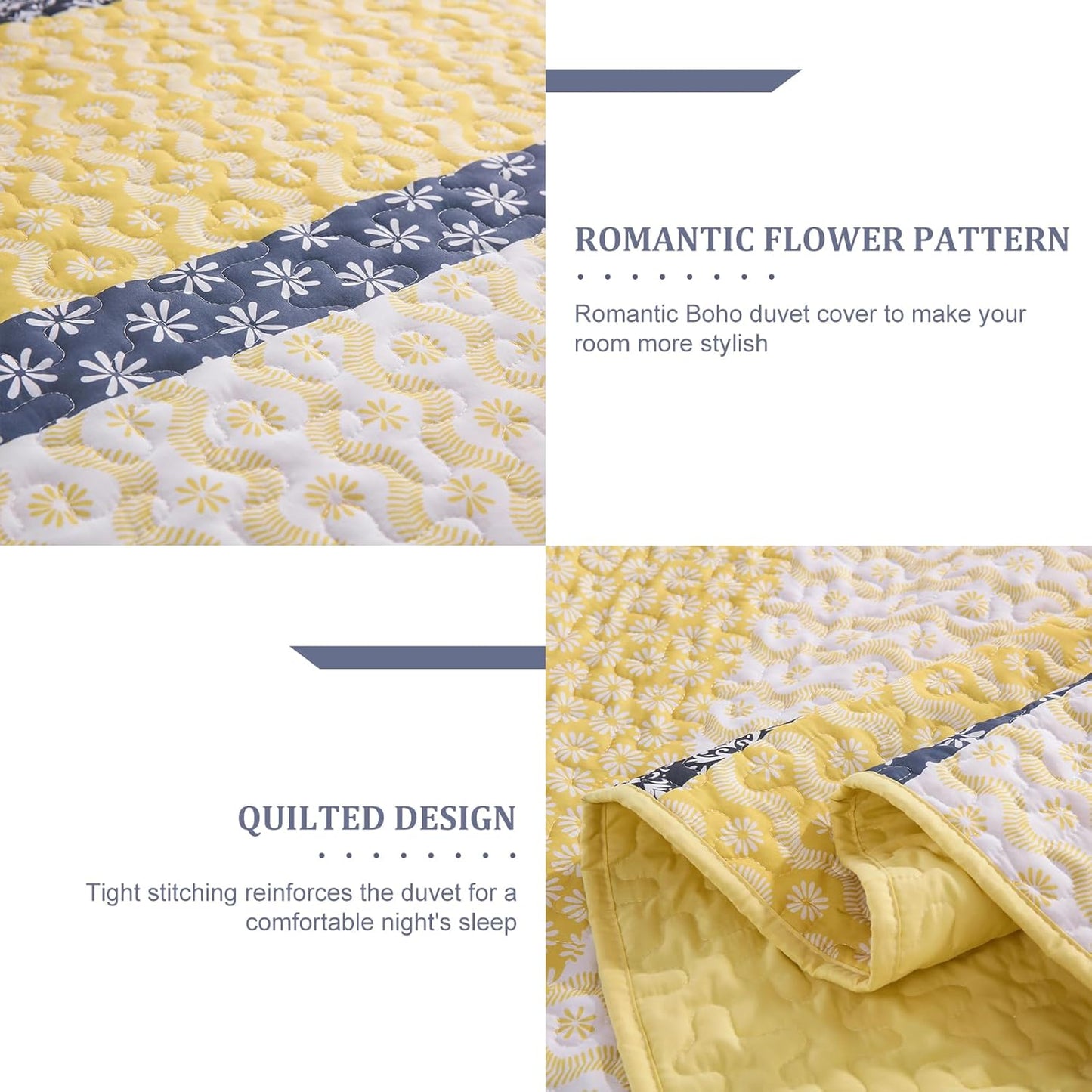 Boho Quilt Set Queen Size Yellow Striped Bedspread Lightweight Soft Microfiber Bedding Set 96"x90" (3 Pieces)