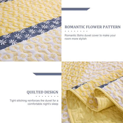Boho Quilt Set Queen Size Yellow Striped Bedspread Lightweight Soft Microfiber Bedding Set 96"x90" (3 Pieces)