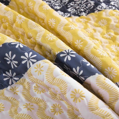 Boho Quilt Set Queen Size Yellow Striped Bedspread Lightweight Soft Microfiber Bedding Set 96"x90" (3 Pieces)