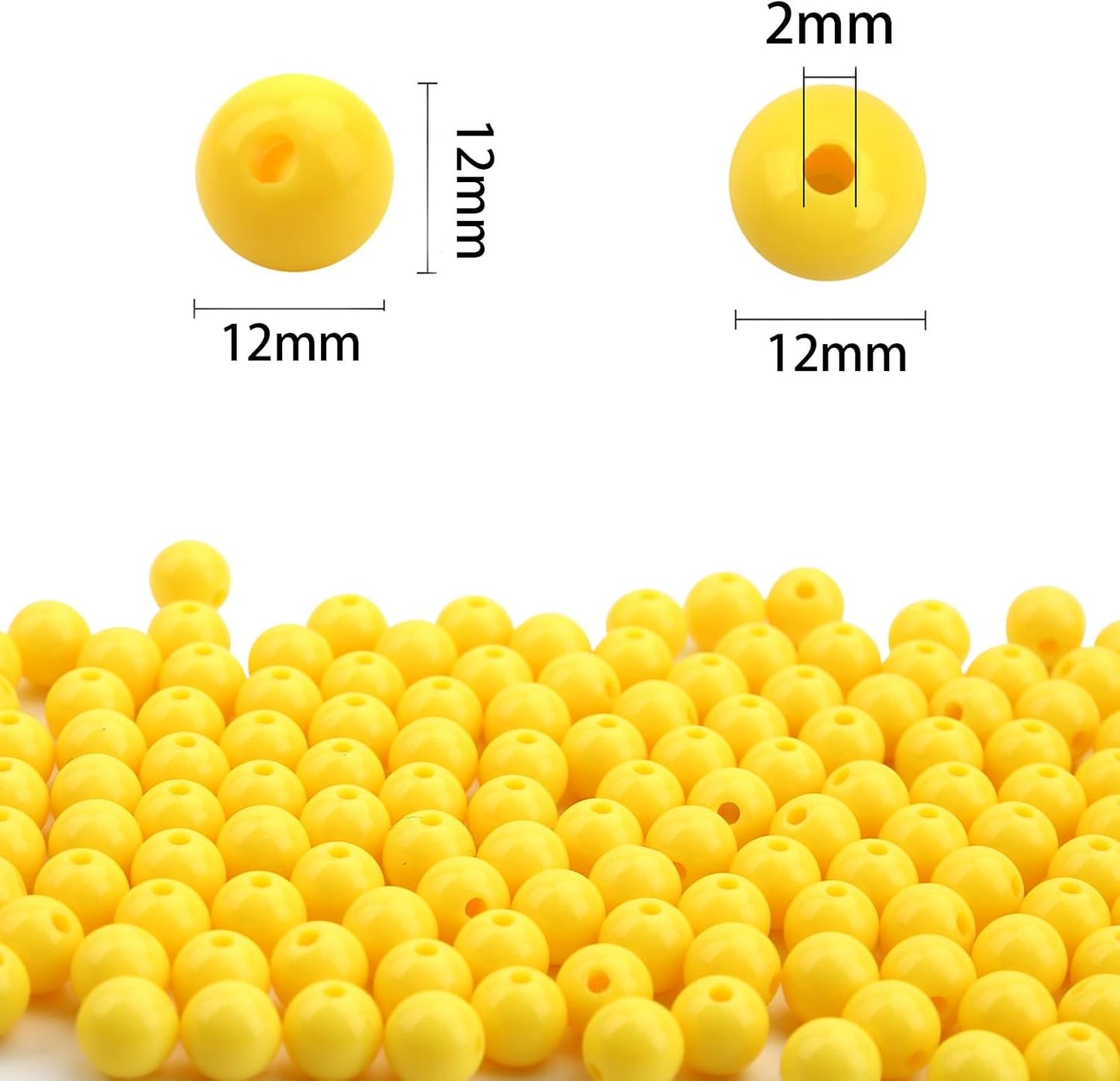 100PCs 12MM Smooth Yellow Acrylic Round Beads, Plastic Resin Bubblegum Balls Chunky Gumball Beads for Necklace and Bracelet Making, Crafting Supplies