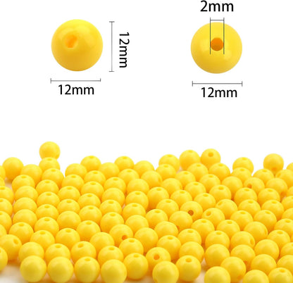 100PCs 12MM Smooth Yellow Acrylic Round Beads, Plastic Resin Bubblegum Balls Chunky Gumball Beads for Necklace and Bracelet Making, Crafting Supplies