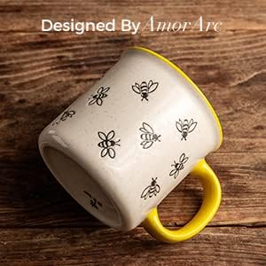 22 OZ Large Ceramic Coffee Mugs, Oversized Soup Cups With Big Handle for Men Women Dad Mom, Big Mug With Textured Bees Patterns for Office & Home -Microwave Safe, 2 Pcs
