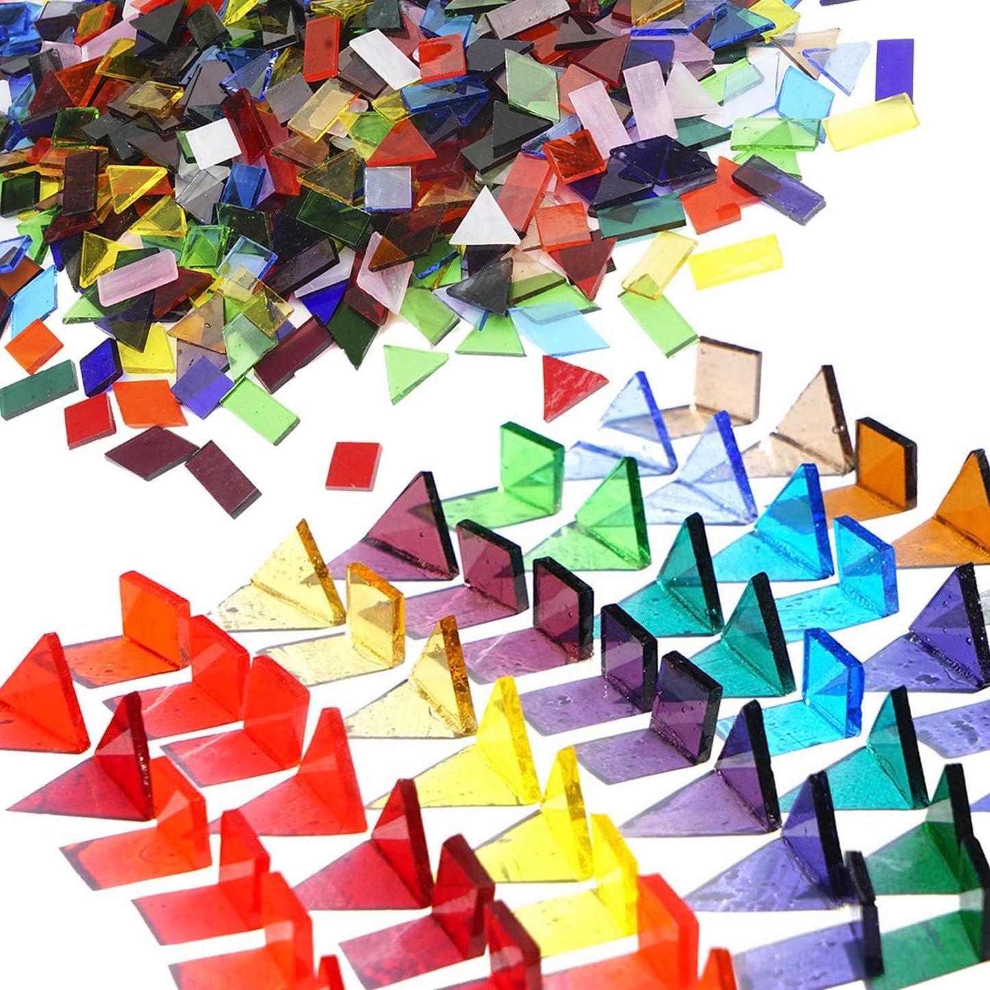 410 Large Transparent Stained Glass Mosaic Tiles, Vibrant Mixed Shapes for Art & Crafts, Cathedral Colorful Glass Pieces, 1.2 Pounds