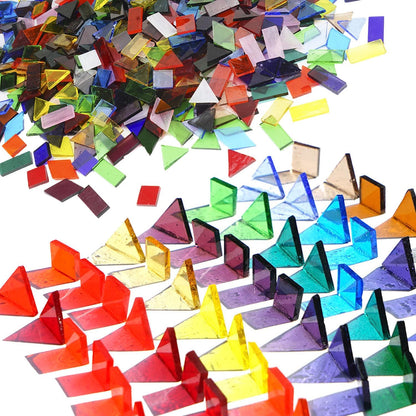 410 Large Transparent Stained Glass Mosaic Tiles, Vibrant Mixed Shapes for Art & Crafts, Cathedral Colorful Glass Pieces, 1.2 Pounds