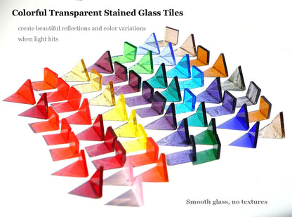 410 Large Transparent Stained Glass Mosaic Tiles, Vibrant Mixed Shapes for Art & Crafts, Cathedral Colorful Glass Pieces, 1.2 Pounds