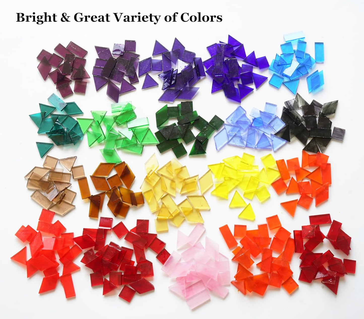 410 Large Transparent Stained Glass Mosaic Tiles, Vibrant Mixed Shapes for Art & Crafts, Cathedral Colorful Glass Pieces, 1.2 Pounds