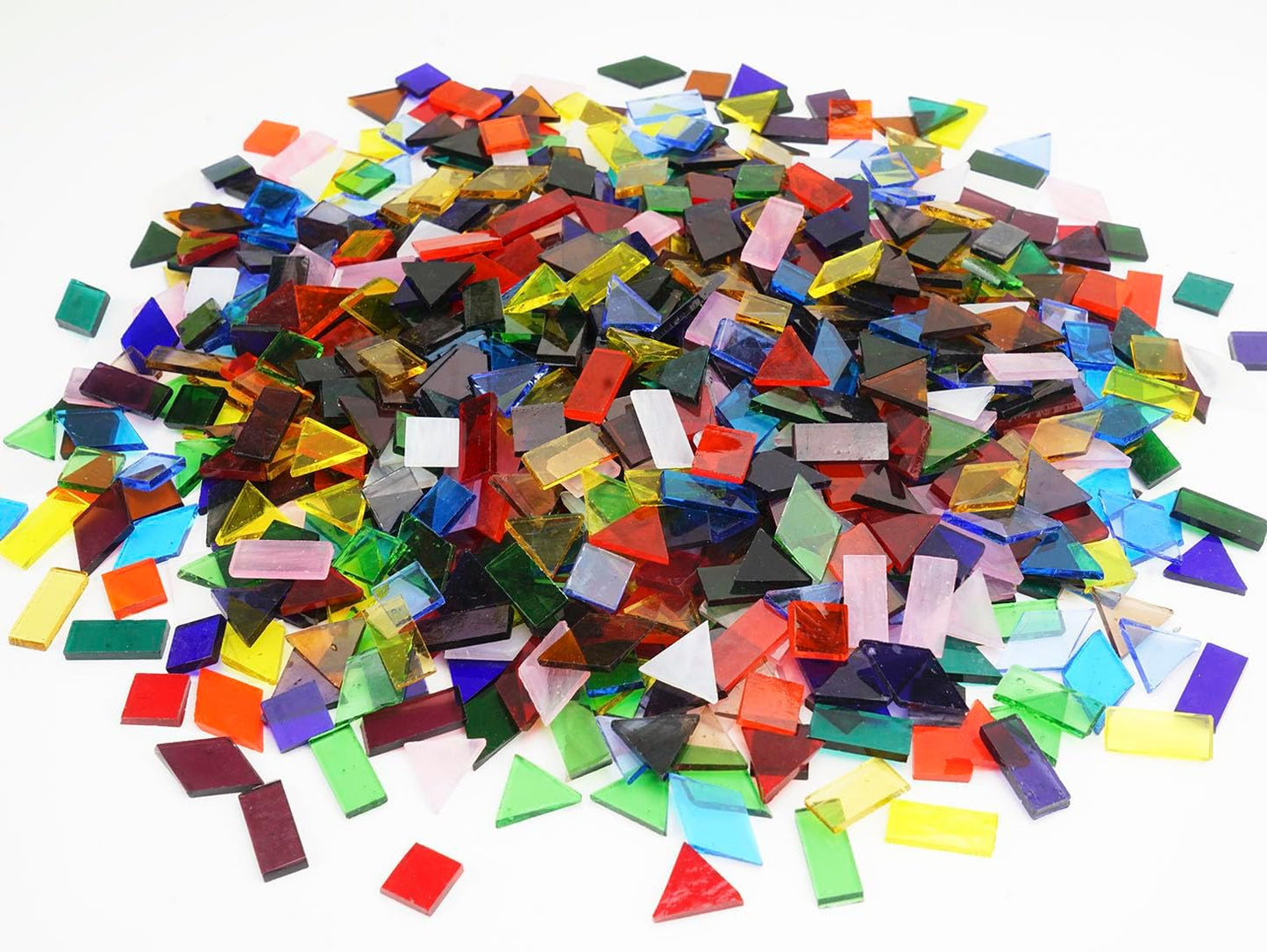 410 Large Transparent Stained Glass Mosaic Tiles, Vibrant Mixed Shapes for Art & Crafts, Cathedral Colorful Glass Pieces, 1.2 Pounds