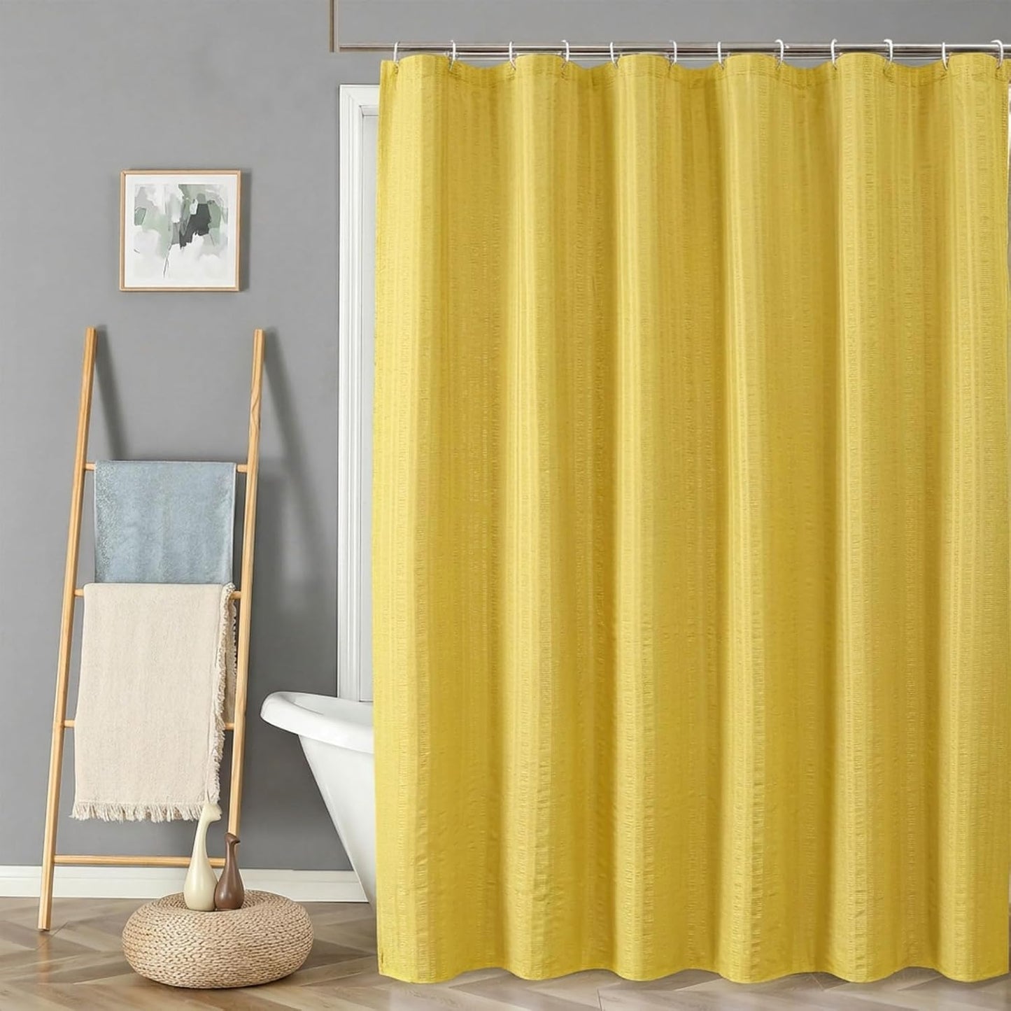 Moga Lemon Yellow Shower Curtain 84 Inches Long, 3D Embossed Textured Fabric Shower Curtain for Bathroom - Soft Cloth & Hotel Spa Luxury, Machine Washable, 72X84