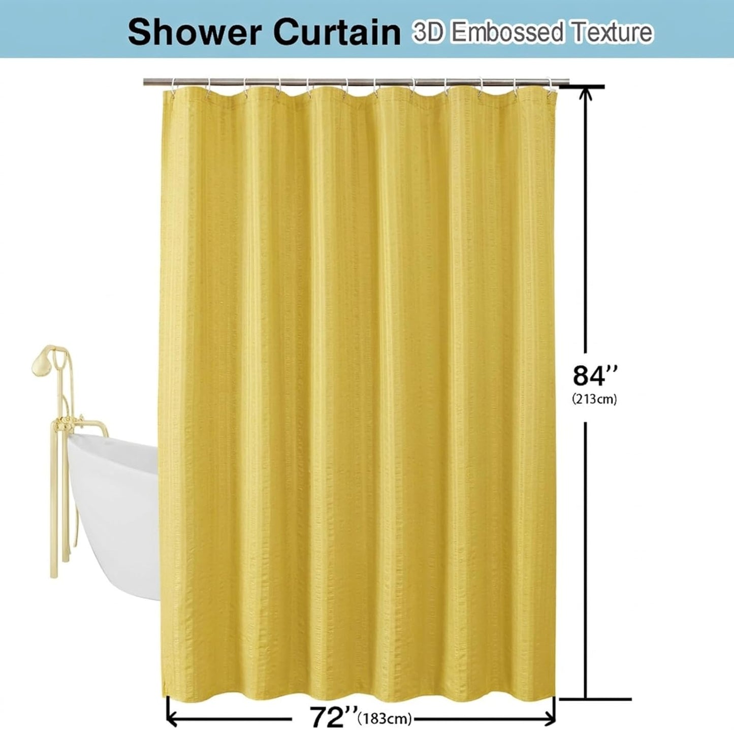 Moga Lemon Yellow Shower Curtain 84 Inches Long, 3D Embossed Textured Fabric Shower Curtain for Bathroom - Soft Cloth & Hotel Spa Luxury, Machine Washable, 72X84