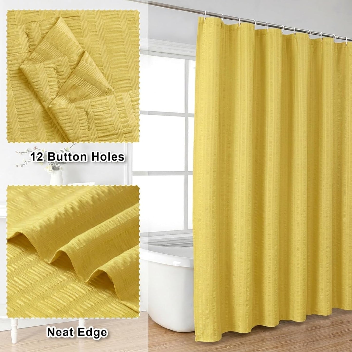 Moga Lemon Yellow Shower Curtain 84 Inches Long, 3D Embossed Textured Fabric Shower Curtain for Bathroom - Soft Cloth & Hotel Spa Luxury, Machine Washable, 72X84