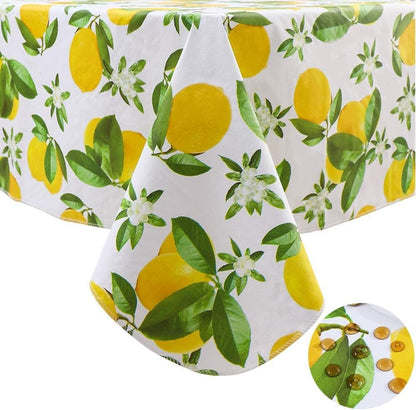 Vinyl Tablecloth with Flannel Backed Waterproof Oil-Proof PVC Table Cloth Wipeable Spill-Proof Plastic Table Cover for Indoor and Outdoor(Lemon, 60 x 84 Inch Rectangle)