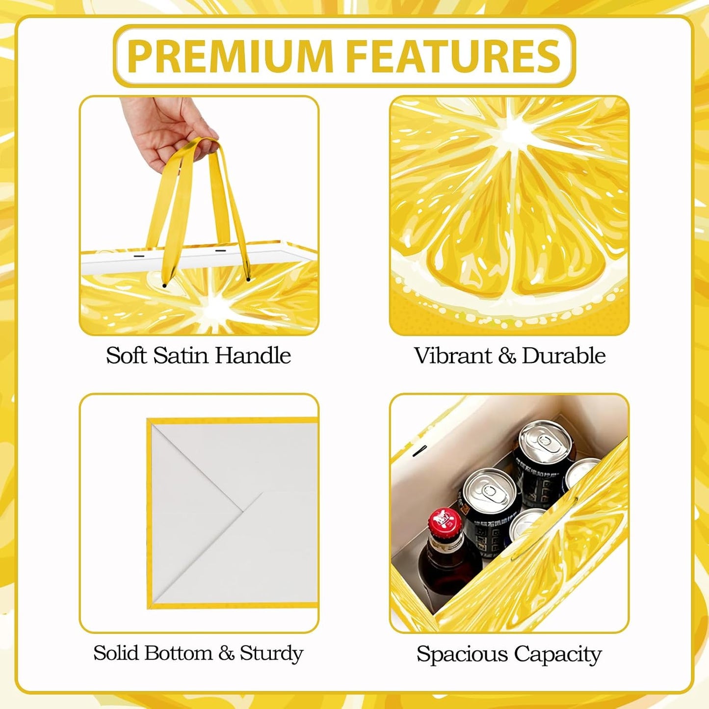 Lemon Gift Bag Set Citrus Summer Fruit Themed All-in-One Gift Wrapping Kit with Greeting Card, Sticker, Envelope and Tissue Paper for Lemon Lovers, Summer Birthday, Bridal Shower Party Favors Decor