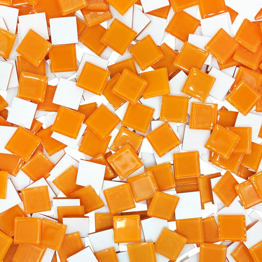 1LB Large Size Orange Mosaic Tiles for Crafts Bulk, 1Inch 12 Colors Options Big Square Shaped Glass Tiles Stained Pieces for Home Handmade Gifts Mosaic Project Supplies