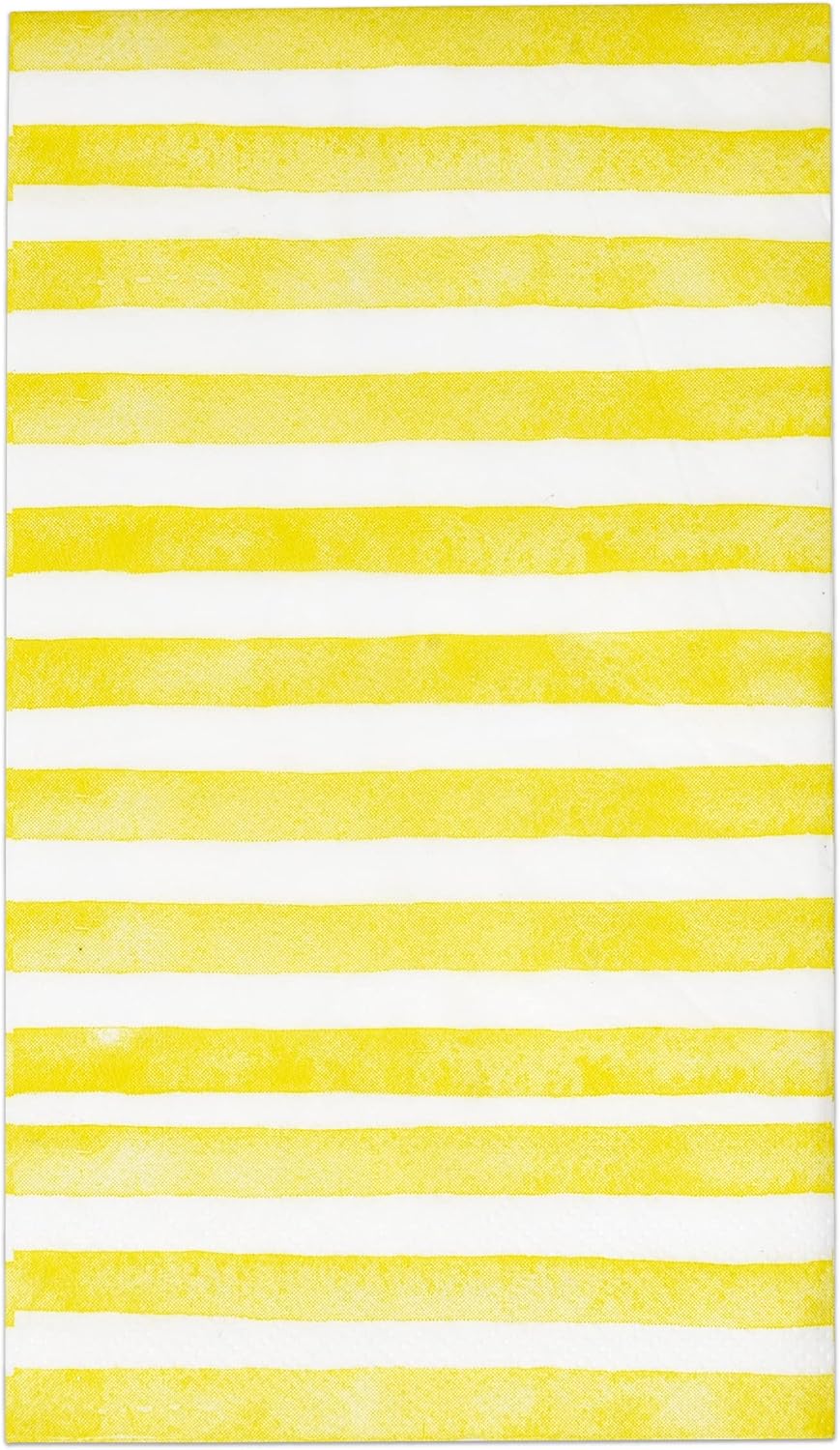 Yellow and White Striped Guest Napkins 100 Pack, 3 Ply Disposable Paper Hand Towels for Bathroom Spring Summer Party Decor