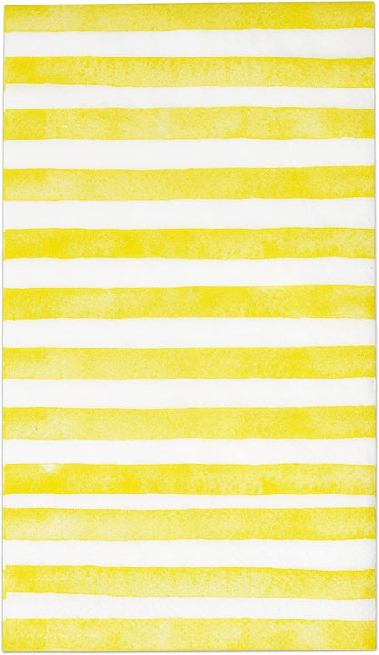 Yellow and White Striped Guest Napkins 100 Pack, 3 Ply Disposable Paper Hand Towels for Bathroom Spring Summer Party Decor