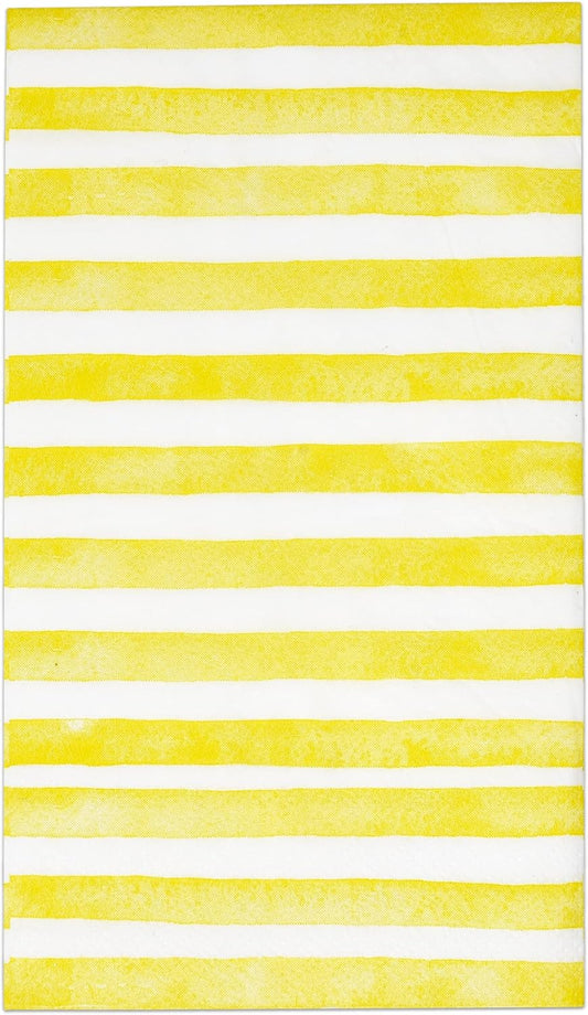 Yellow and White Striped Guest Napkins 100 Pack, 3 Ply Disposable Paper Hand Towels for Bathroom Spring Summer Party Decor
