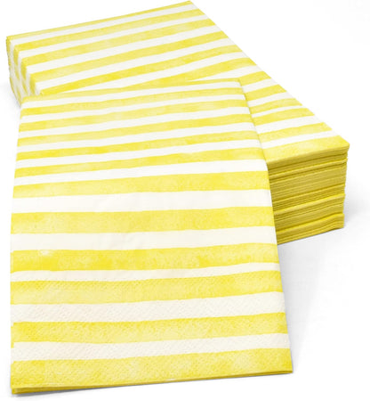 Yellow and White Striped Guest Napkins 100 Pack, 3 Ply Disposable Paper Hand Towels for Bathroom Spring Summer Party Decor