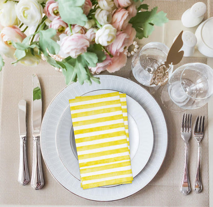 Yellow and White Striped Guest Napkins 100 Pack, 3 Ply Disposable Paper Hand Towels for Bathroom Spring Summer Party Decor