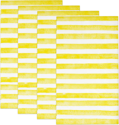 Yellow and White Striped Guest Napkins 100 Pack, 3 Ply Disposable Paper Hand Towels for Bathroom Spring Summer Party Decor