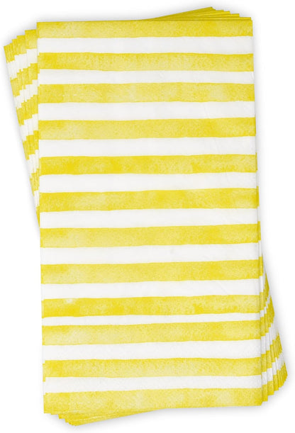Yellow and White Striped Guest Napkins 100 Pack, 3 Ply Disposable Paper Hand Towels for Bathroom Spring Summer Party Decor