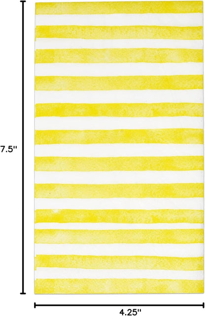 Yellow and White Striped Guest Napkins 100 Pack, 3 Ply Disposable Paper Hand Towels for Bathroom Spring Summer Party Decor