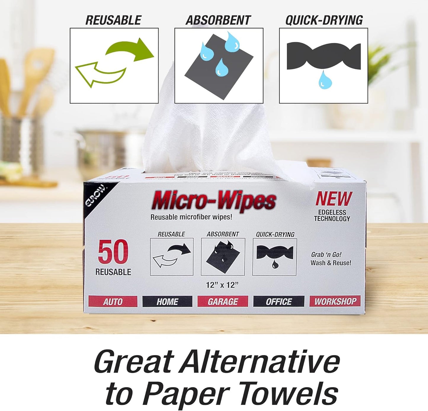 200GSM Microfiber Cleaning and Drying Cloths with Dispenser Box, Reusable, Streak-Free, Scratch-Free, Ultra Absorbent, Edgeless for All Surface Types, 12x12in, 50-Pack, Yellow