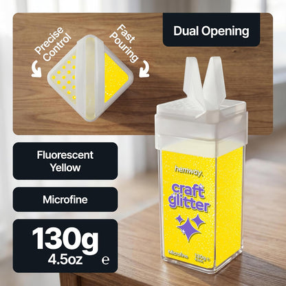 Craft Glitter Shaker Fluorescent Yellow 110g Microfine | Craft Glitter Shakers for Resin & Epoxy Crafts, Christmas Art Supplies, Nail, Festival, Crafting, Sparkle
