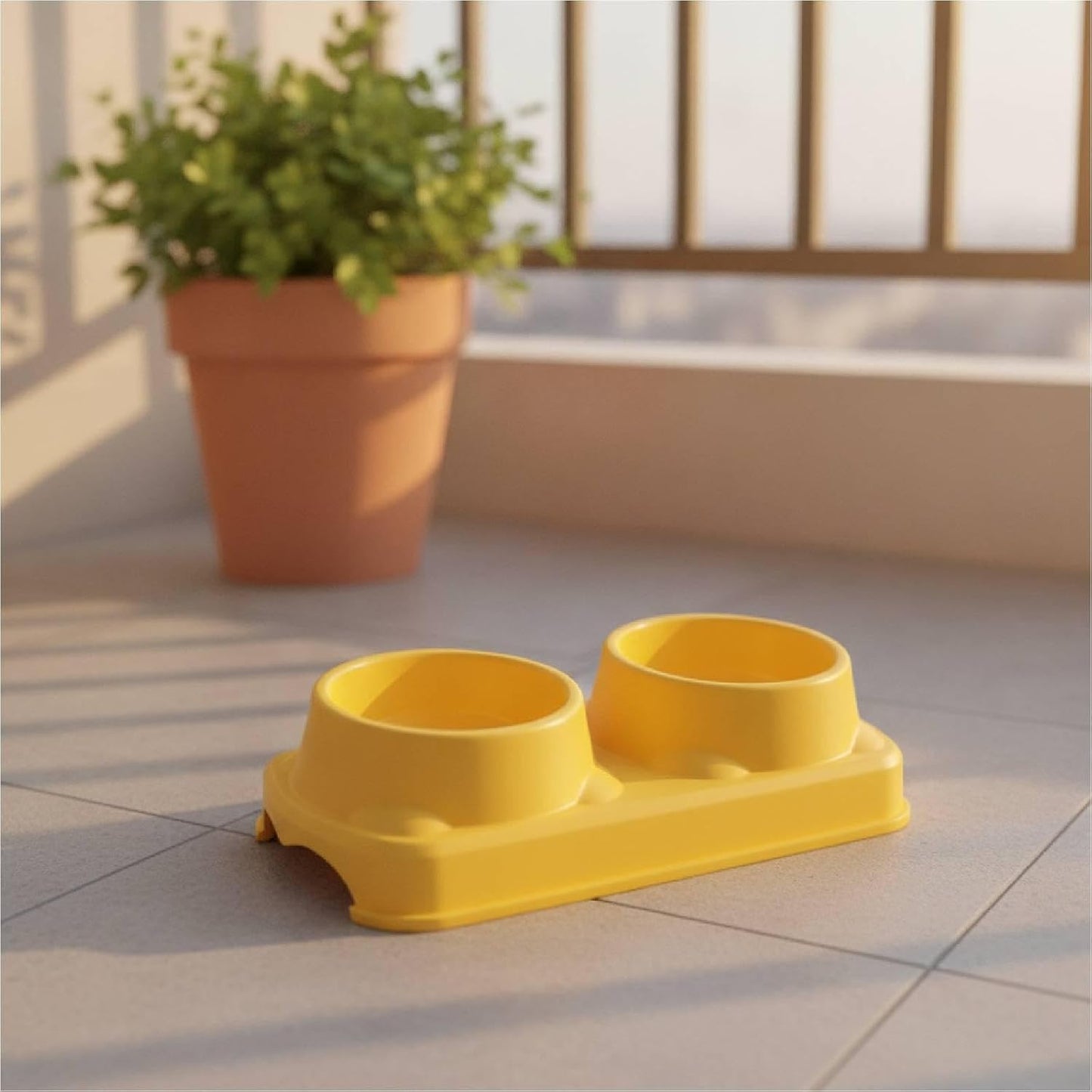 Cat Bowl Pet Feeder Raised Water Dish Feeding Dishes Design Pp Material Suitable for Indoor Cats Small Dogs Living Room Decoration, Yellow