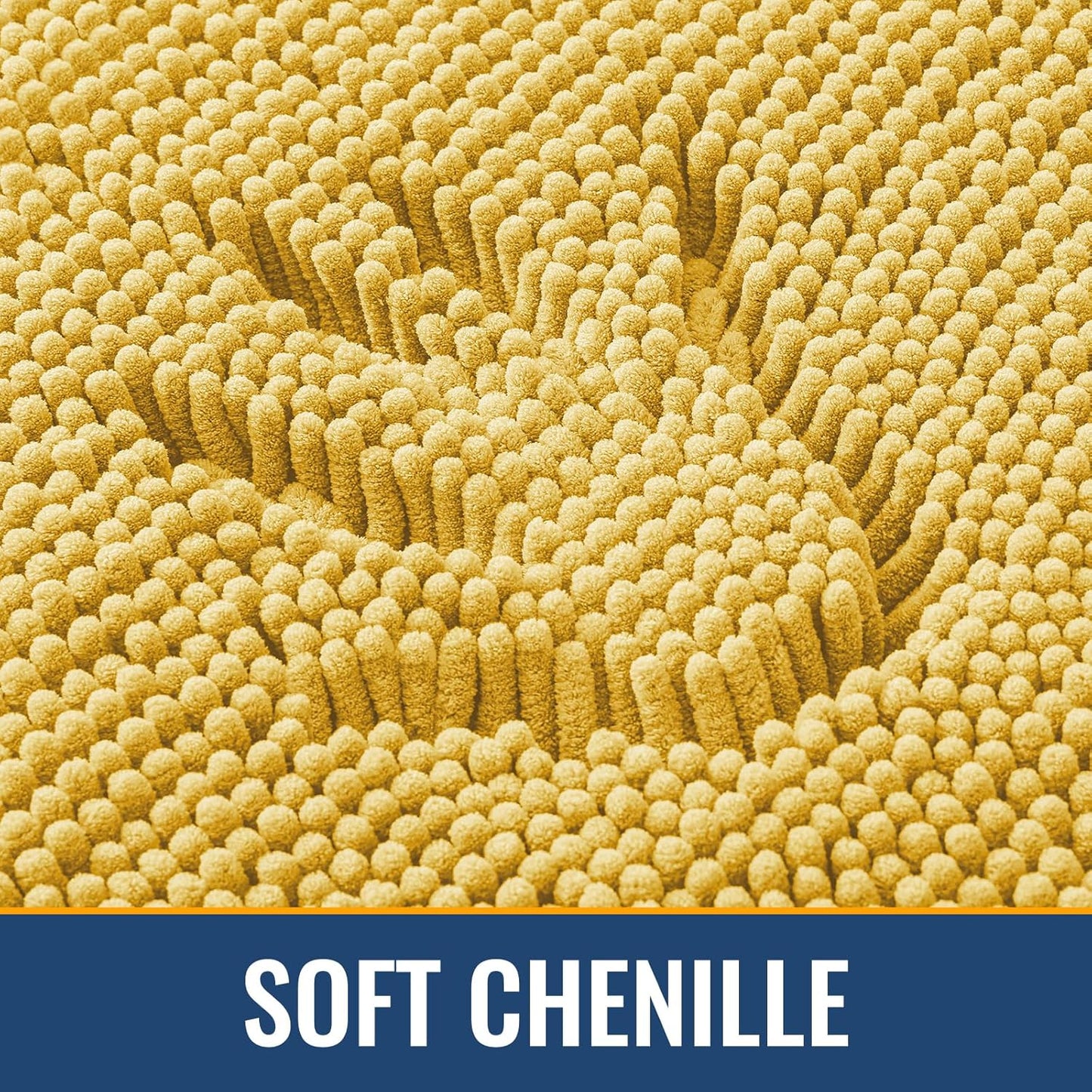 Bathroom Rugs 24x16, Extra Soft Absorbent Shaggy Chenille Bath Rugs, Machine Washable Rubber Backing Bath Mats for Bathroom Floor Tub and Shower, Home Decor Accessories, Yellow