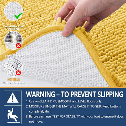 Bathroom Rugs 24x16, Extra Soft Absorbent Shaggy Chenille Bath Rugs, Machine Washable Rubber Backing Bath Mats for Bathroom Floor Tub and Shower, Home Decor Accessories, Yellow