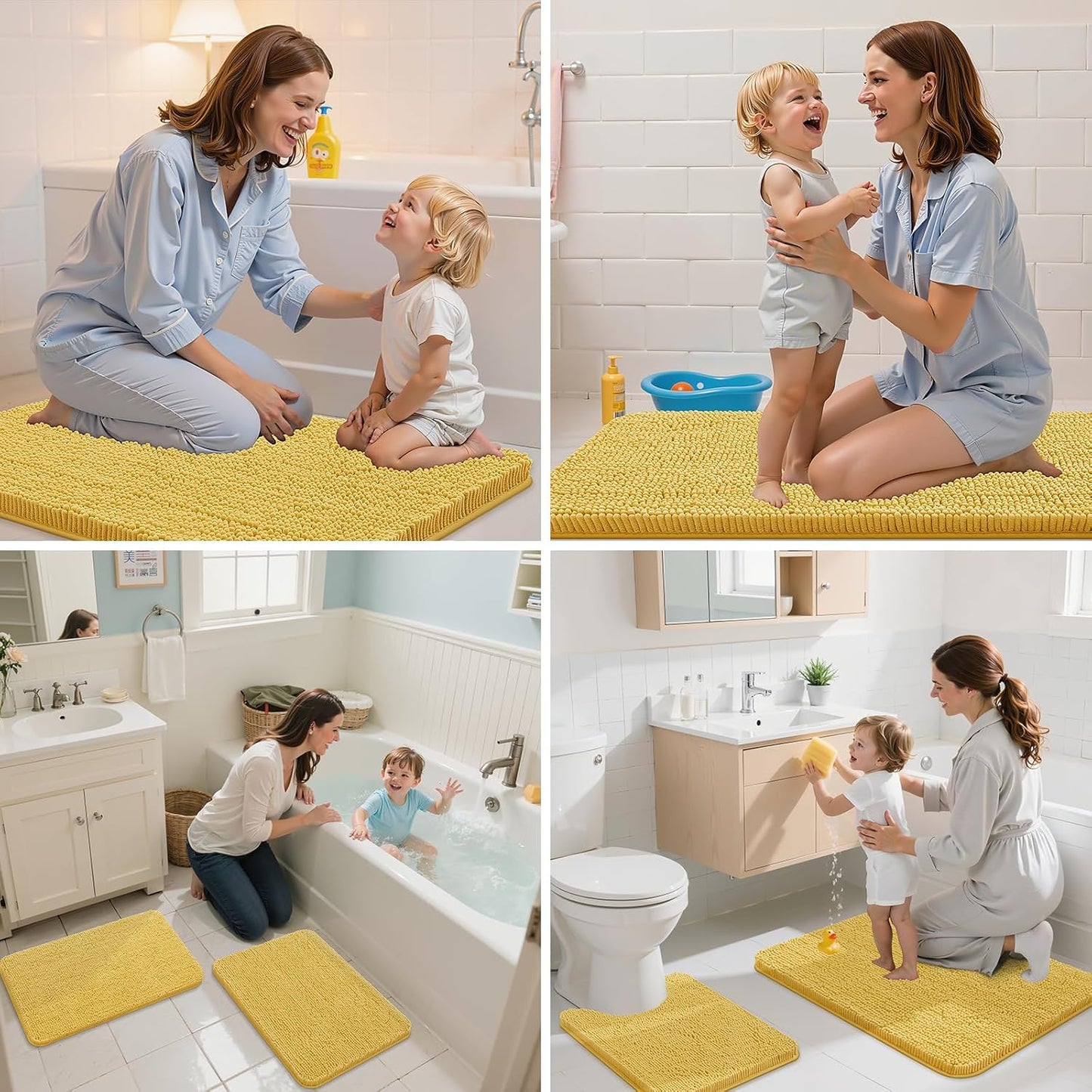 Bathroom Rugs 24x16, Extra Soft Absorbent Shaggy Chenille Bath Rugs, Machine Washable Rubber Backing Bath Mats for Bathroom Floor Tub and Shower, Home Decor Accessories, Yellow