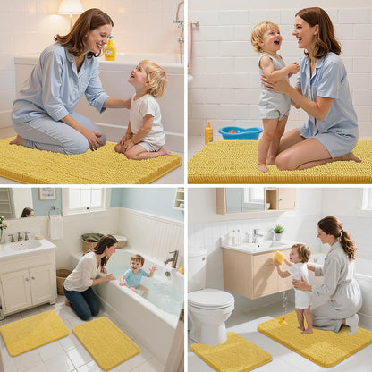 Bathroom Rugs 24x16, Extra Soft Absorbent Shaggy Chenille Bath Rugs, Machine Washable Rubber Backing Bath Mats for Bathroom Floor Tub and Shower, Home Decor Accessories, Yellow