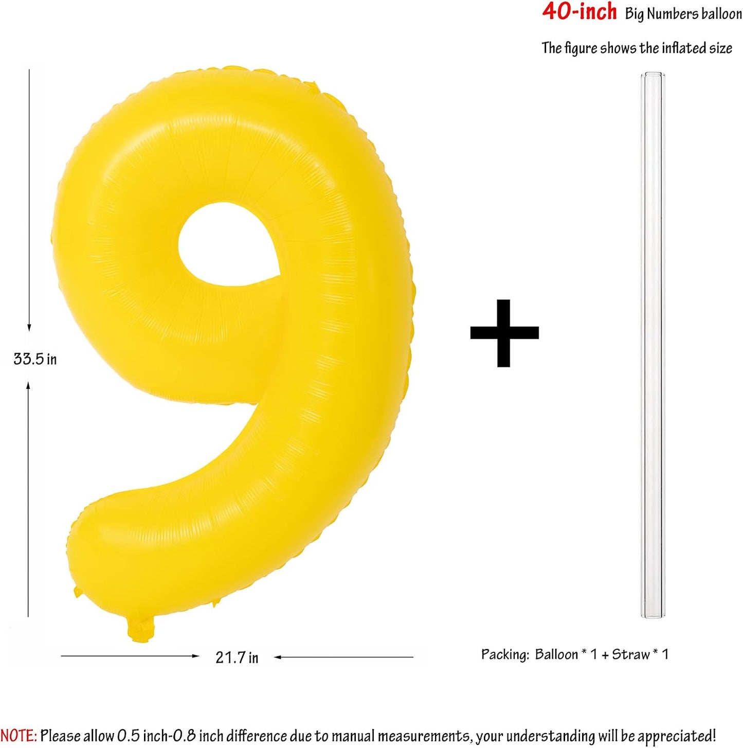 40 Inch Yellow Number 9 Foil Balloon Lemon Yellow Digital 9 Balloon | For 9th Boys Girls Yellow Birthday Wedding Anniversary Baby Shower Theme Party Decorations Supplies
