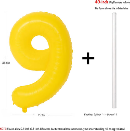 40 Inch Yellow Number 9 Foil Balloon Lemon Yellow Digital 9 Balloon | For 9th Boys Girls Yellow Birthday Wedding Anniversary Baby Shower Theme Party Decorations Supplies