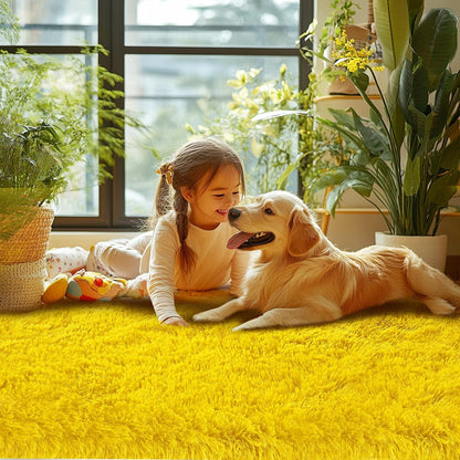 Yellow Living Room Area Rug 5x7: Fluffy Rugs for Kids Room - Shaggy Soft Cozy Carpet for Girls Bedroom Home Decor (Yellow,5x7 Feet)