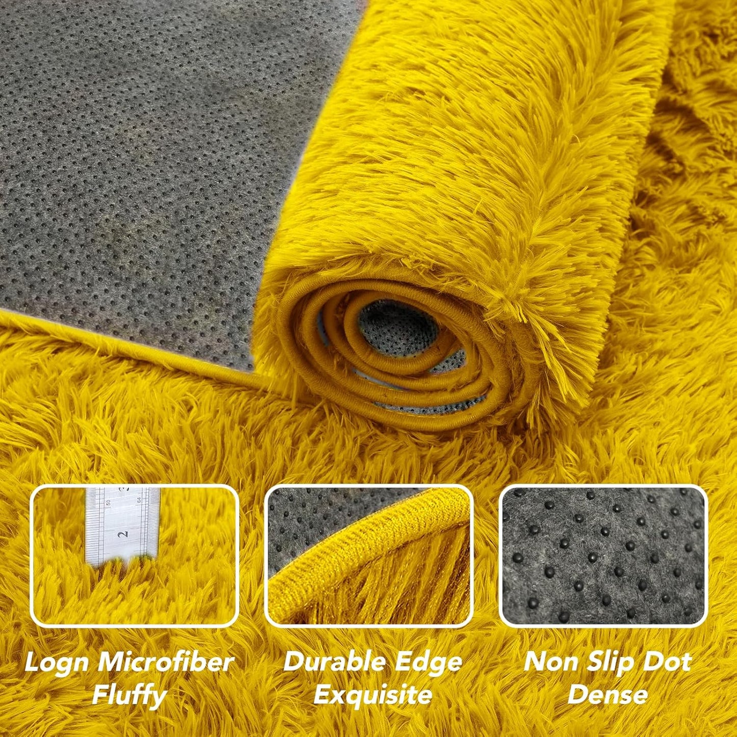 Yellow Living Room Area Rug 5x7: Fluffy Rugs for Kids Room - Shaggy Soft Cozy Carpet for Girls Bedroom Home Decor (Yellow,5x7 Feet)