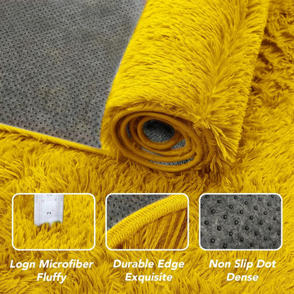 Yellow Living Room Area Rug 5x7: Fluffy Rugs for Kids Room - Shaggy Soft Cozy Carpet for Girls Bedroom Home Decor (Yellow,5x7 Feet)