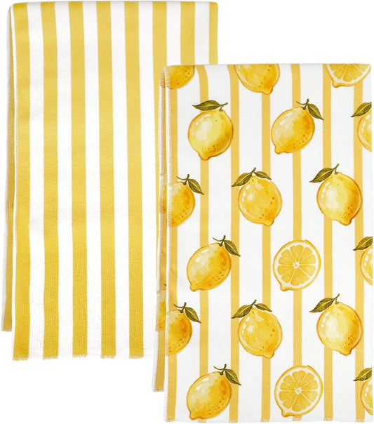 Kitchen Towels Dish Towel 18x26 Inch Retro Lemon Kitchen Towel Absorbent Reusable Farmhouse Tea Towel Decorative for Cleaning Cute Home Decor Set of 2