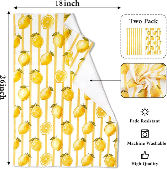 Kitchen Towels Dish Towel 18x26 Inch Retro Lemon Kitchen Towel Absorbent Reusable Farmhouse Tea Towel Decorative for Cleaning Cute Home Decor Set of 2