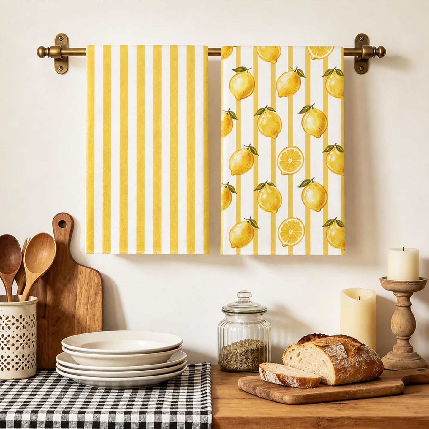 Kitchen Towels Dish Towel 18x26 Inch Retro Lemon Kitchen Towel Absorbent Reusable Farmhouse Tea Towel Decorative for Cleaning Cute Home Decor Set of 2