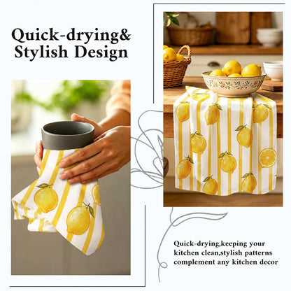 Kitchen Towels Dish Towel 18x26 Inch Retro Lemon Kitchen Towel Absorbent Reusable Farmhouse Tea Towel Decorative for Cleaning Cute Home Decor Set of 2
