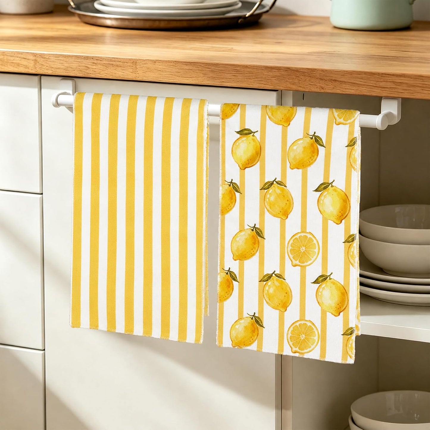 Kitchen Towels Dish Towel 18x26 Inch Retro Lemon Kitchen Towel Absorbent Reusable Farmhouse Tea Towel Decorative for Cleaning Cute Home Decor Set of 2