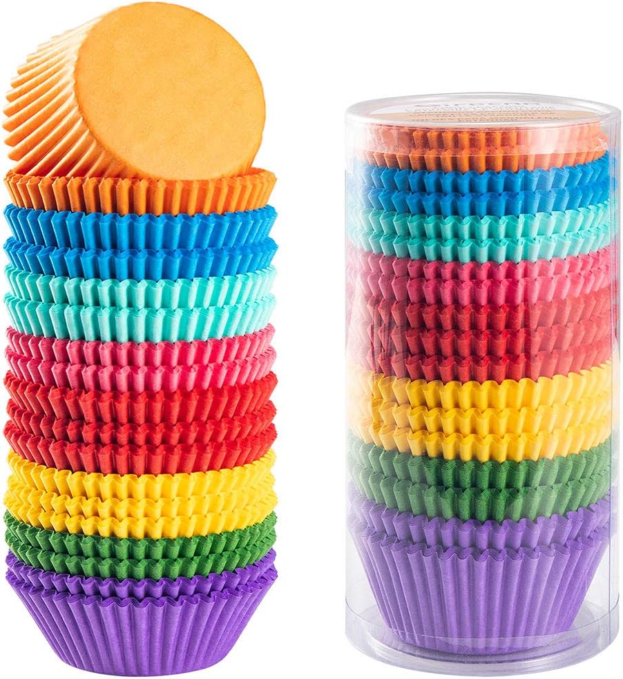 Bright Rainbow Standard Cupcake Liners Solid Colorful Paper Baking Cups 400-Count