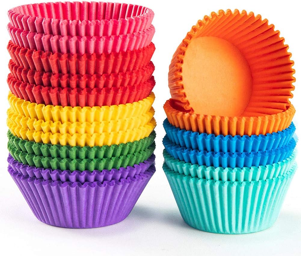 Bright Rainbow Standard Cupcake Liners Solid Colorful Paper Baking Cups 400-Count