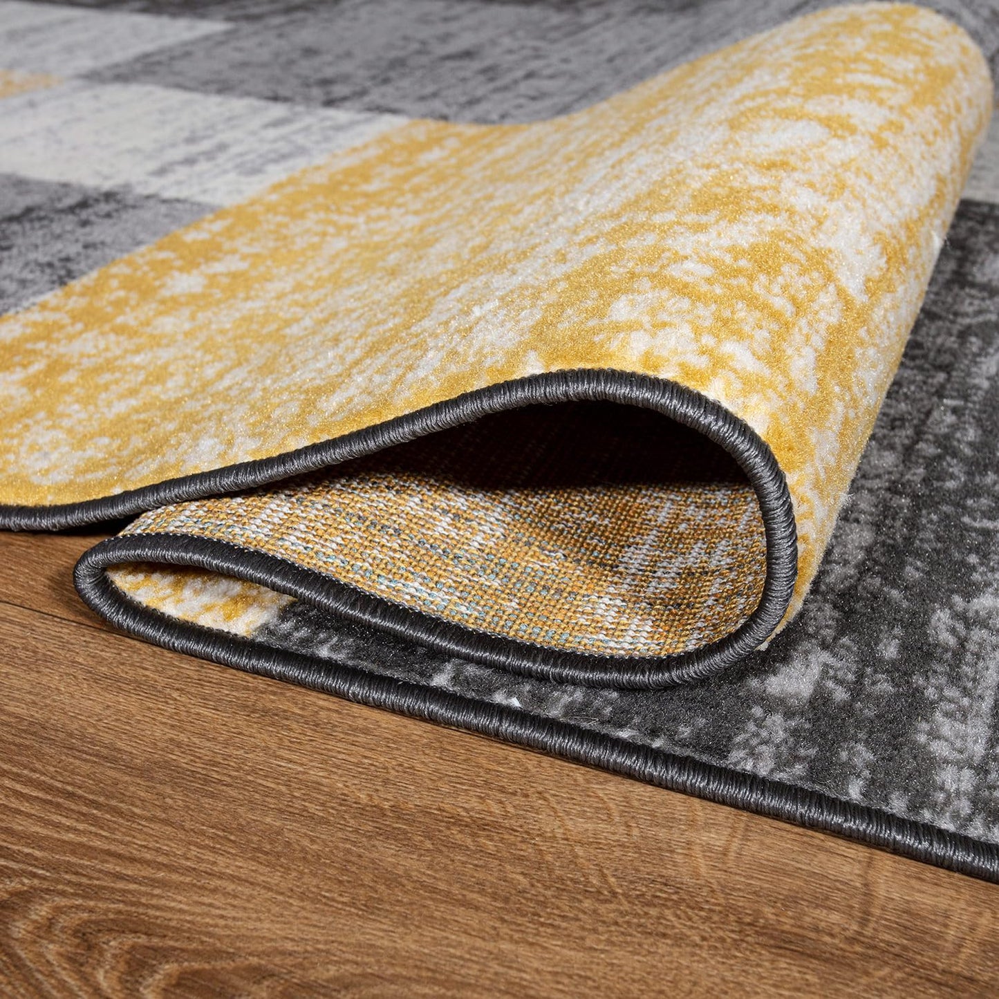 Oslo Modern Yellow Area Rug, Geometric Boxes Design, Non-Shedding Carpet for Living Room or Bedroom, 5' x 7'