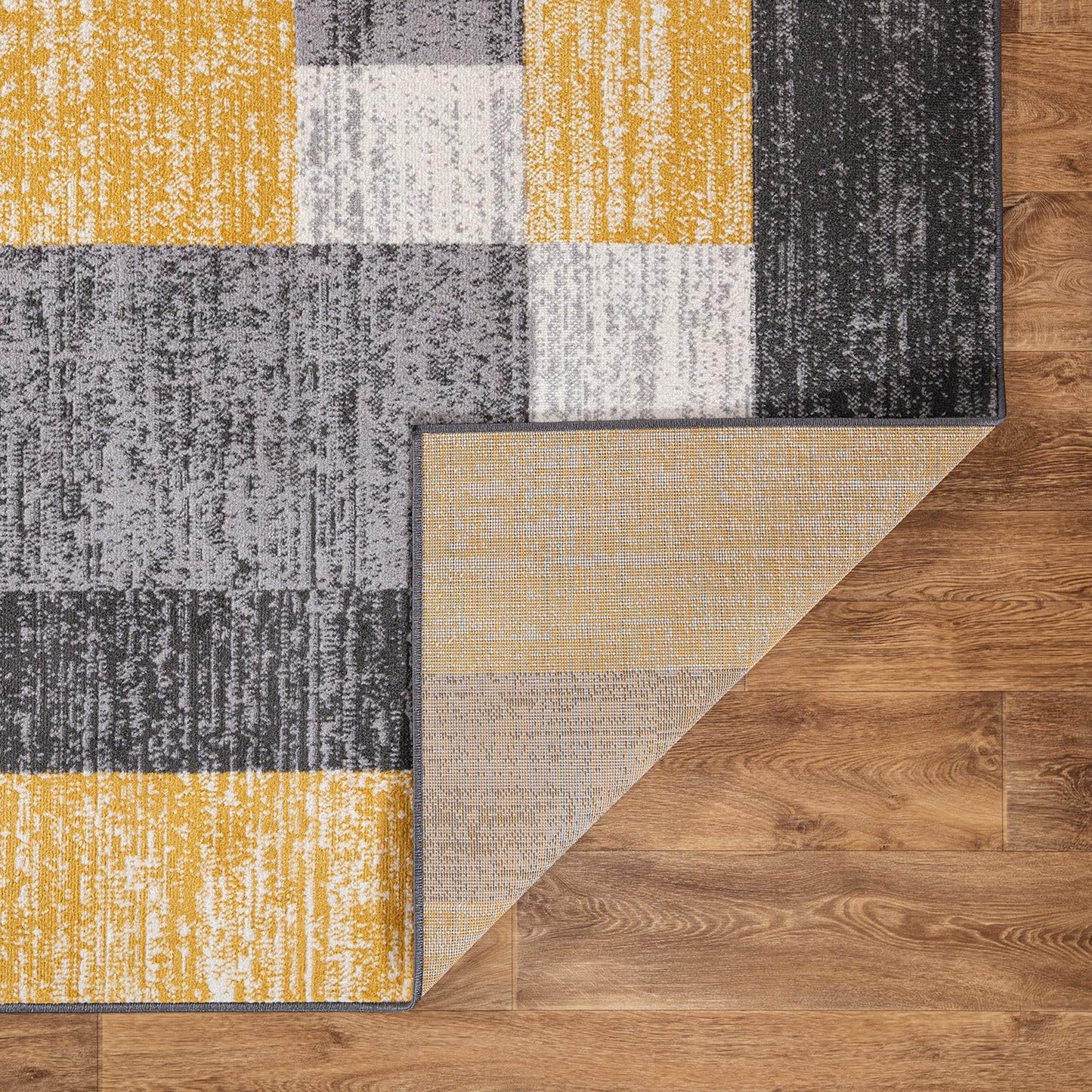 Oslo Modern Yellow Area Rug, Geometric Boxes Design, Non-Shedding Carpet for Living Room or Bedroom, 5' x 7'