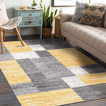 Oslo Modern Yellow Area Rug, Geometric Boxes Design, Non-Shedding Carpet for Living Room or Bedroom, 5' x 7'