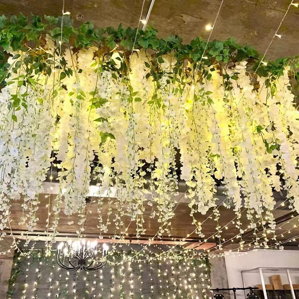 40 Pack Wisteria Flower Vines Garland, 3.75 Feet Artificial Flower Strings, Fake Hanging Flowers, Silk Wisteria Garland Flowers, Wisteria Vine for Wedding, Garden, Wall Decoration (Yellow)